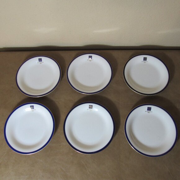 Set of 7 6.25" Givenchy Dessert Plates White w/Blue and Gold Detail - Picture 1 of 6